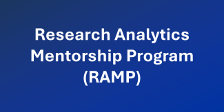 White text that reads "Research Analytics Mentorship Program (RAMP)" over dark blue to blue gradient