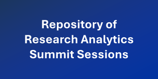 White text that reads "Repository of Research Analytics Summit Sessions" over dark blue to blue gradient