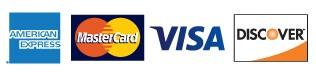 Image of American Express, MasterCard, Visa, and Discover logos